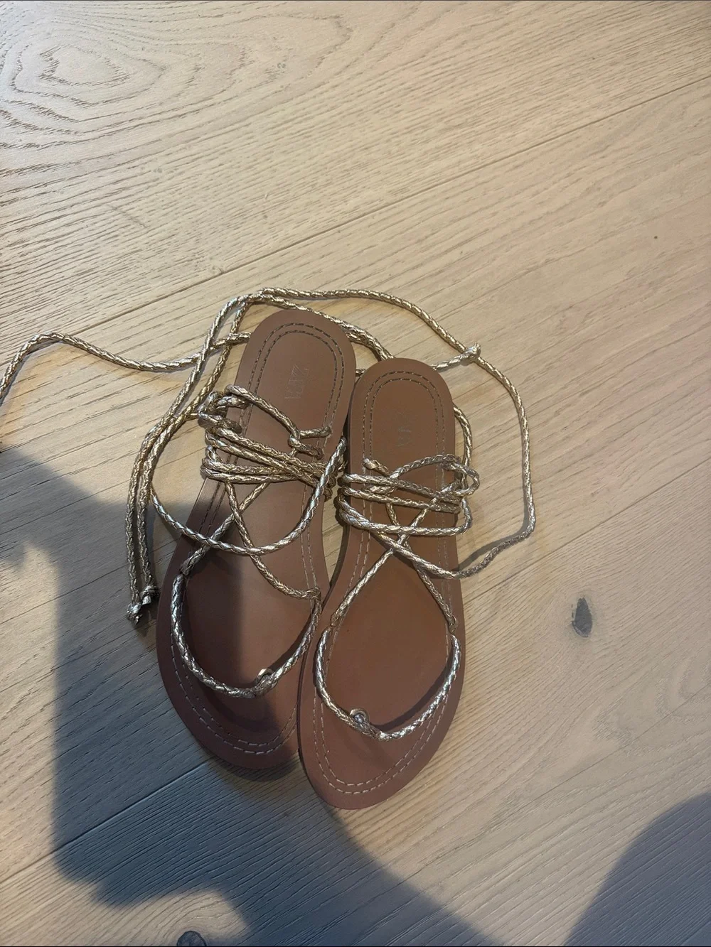 Women’s Brown Sandals with Gold Braided Straps